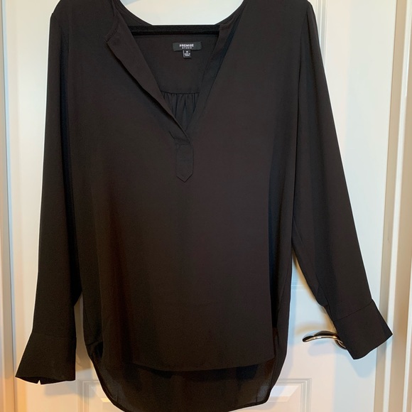 Black Deep V Popover Blouse Long Sleeves - Picture 8 of 8